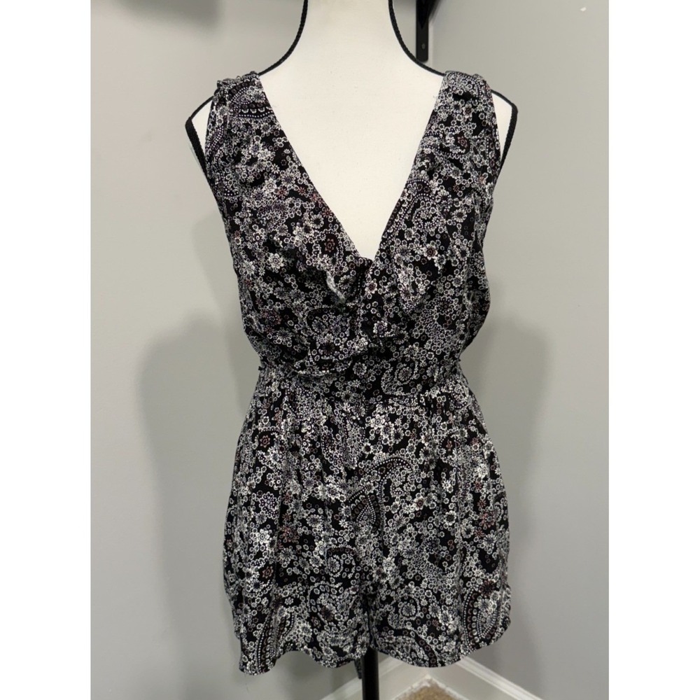 Free People Floral Paisley Romper Black White Size 0 Festival Boho-Chic Coquette - Picture 2 of 8